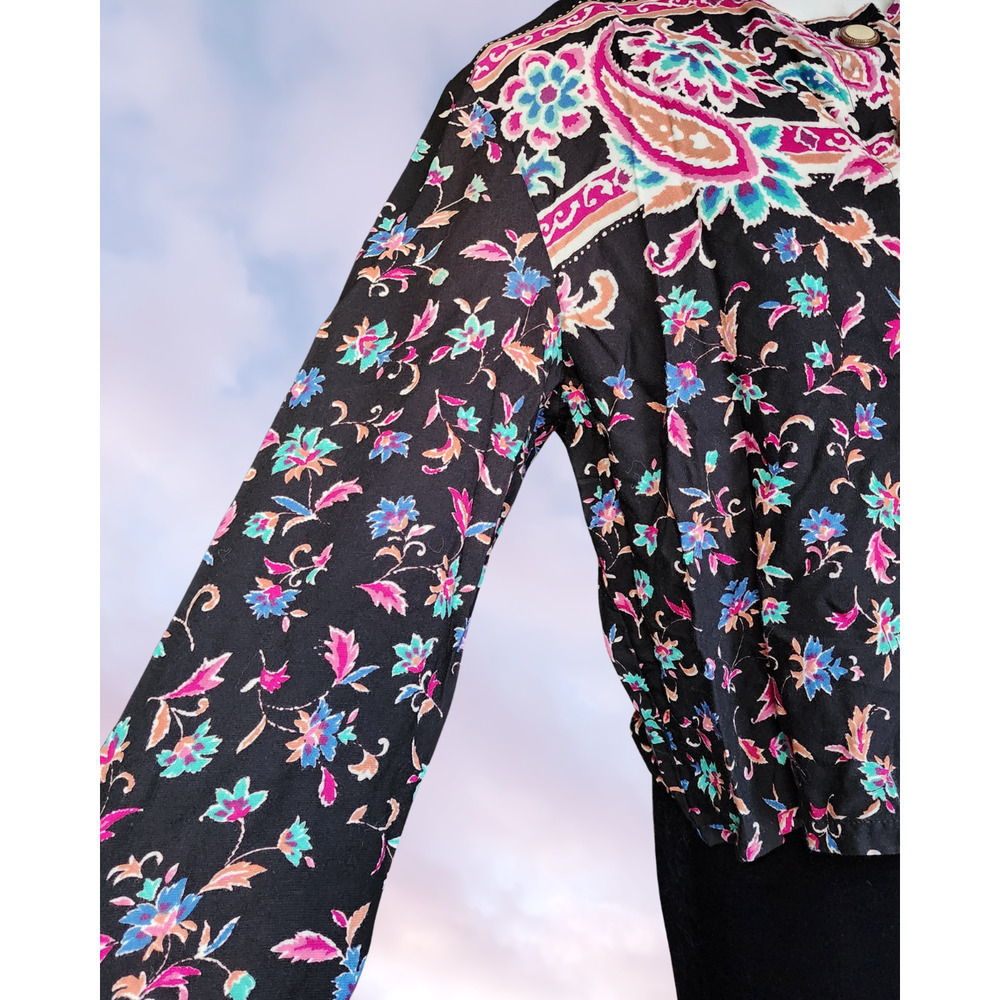 Vtg 80 Brittany Nicole Black Pink Rainbow Colorful Funky Paisley Swirl Top Sz M - Picture 4 of 8
